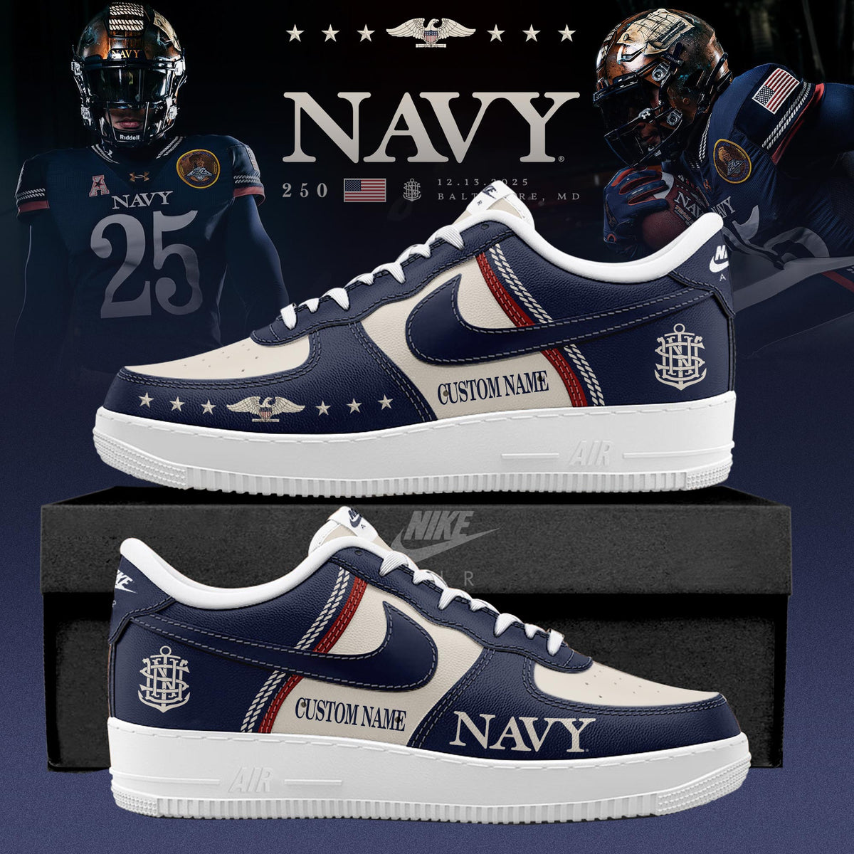 Navy Midshipmen 250th Anniversary Custom AF1 Sneaker