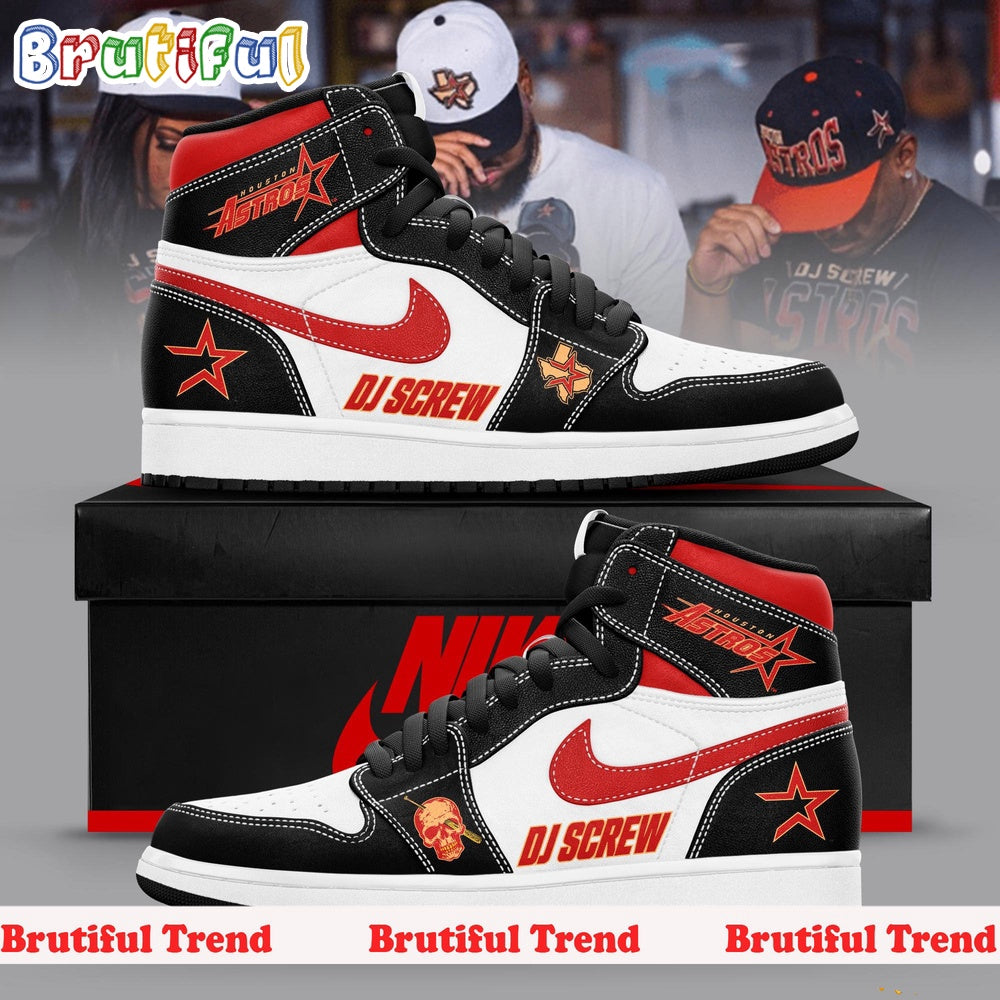 Houston Astros Baseball x Dj Screw Merch 2024 Air Jordan 1 Hightop Shoes