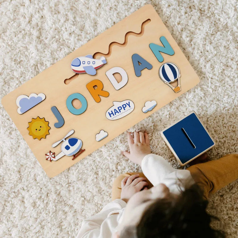 Montessori Personalised Wooden Puzzle Custom Baby Name Jigsaw Board Toddlers Educational Shape Matching Toys Customized Birthday