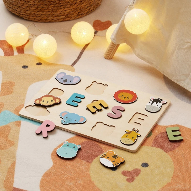 Montessori Personalised Wooden Puzzle Custom Baby Name Jigsaw Board Toddlers Educational Shape Matching Toys Customized Birthday