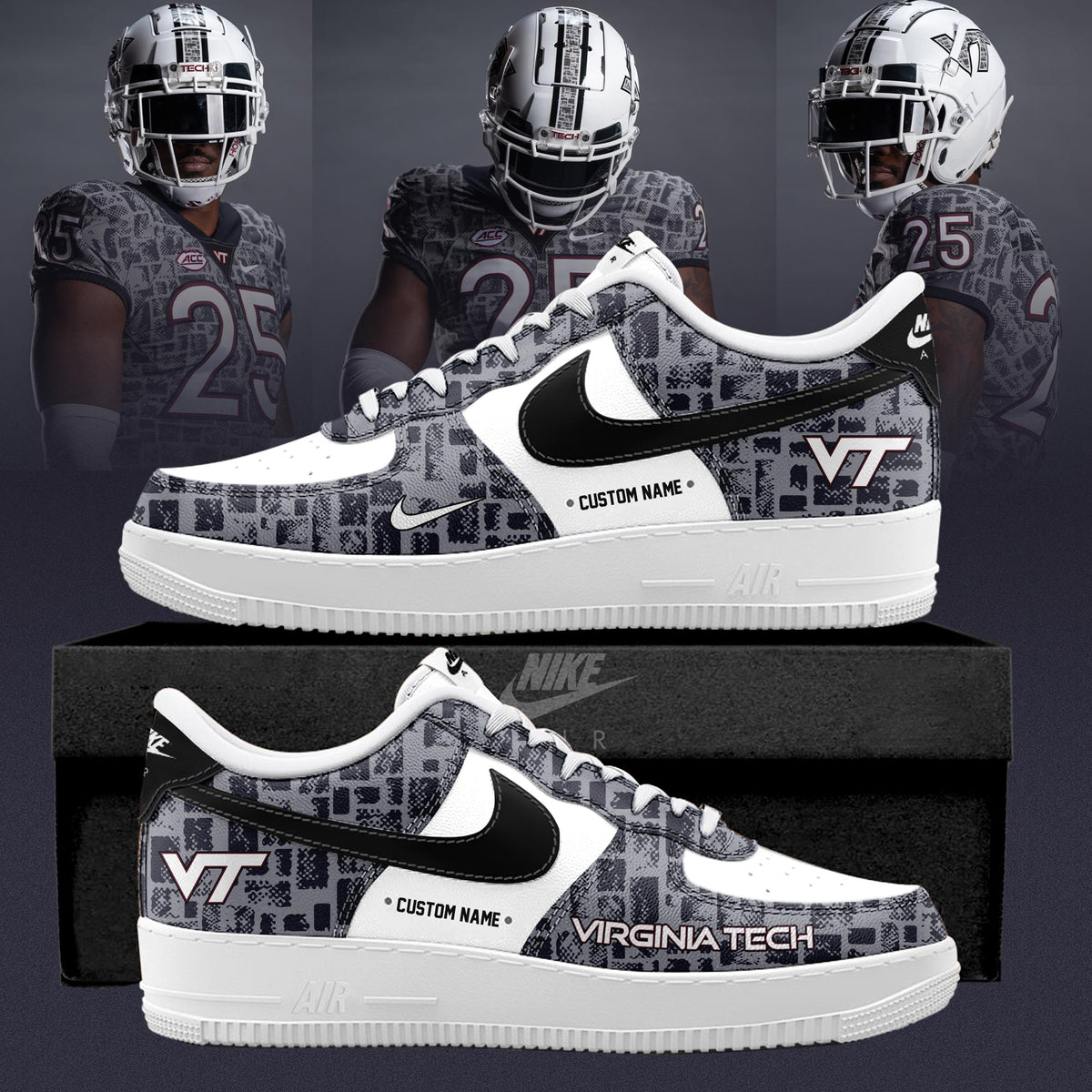 Virginia Tech Hokies 2025 Gray Camo Limited Edition AF1 Sneakers