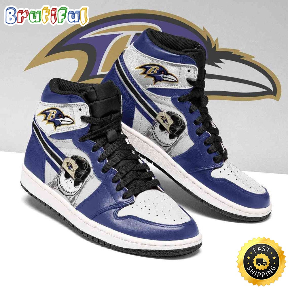 Baltimore Ravens Air Jordan 1 Shoes Jack Skellington Printing Shoes Sneaker