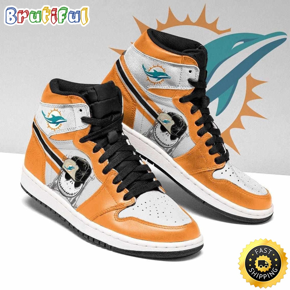 Miami Dolphins Air Jordan 1 Shoes Jack Skellington Printing Shoes Sneaker