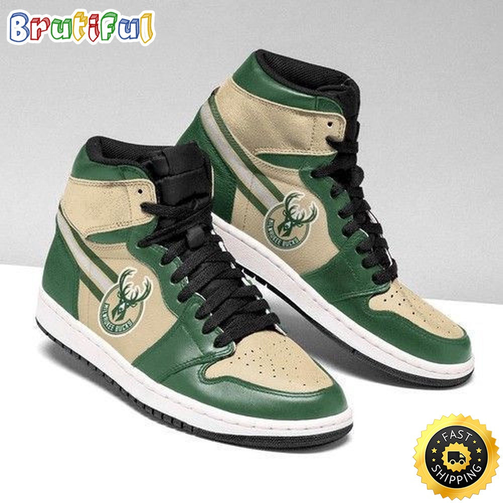 NBA Milwaukee Bucks Green Cream Air Jordan 1 High Sneakers