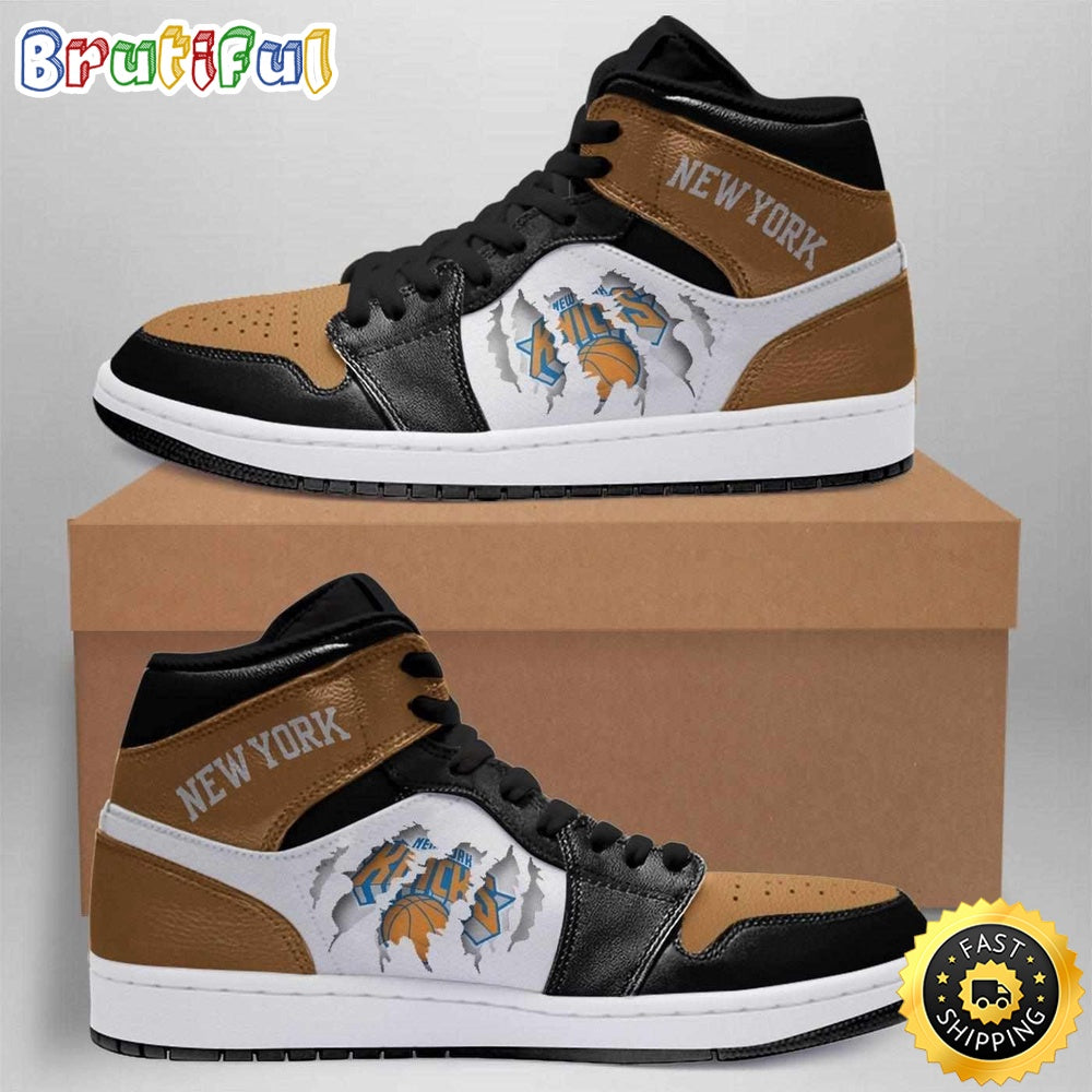 NBA New York Knicks Brown Black Air Jordan 1 High Sneakers