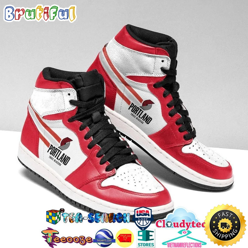 NBA Portland Trail Blazers White Red Air Jordan 1 High Sneakers