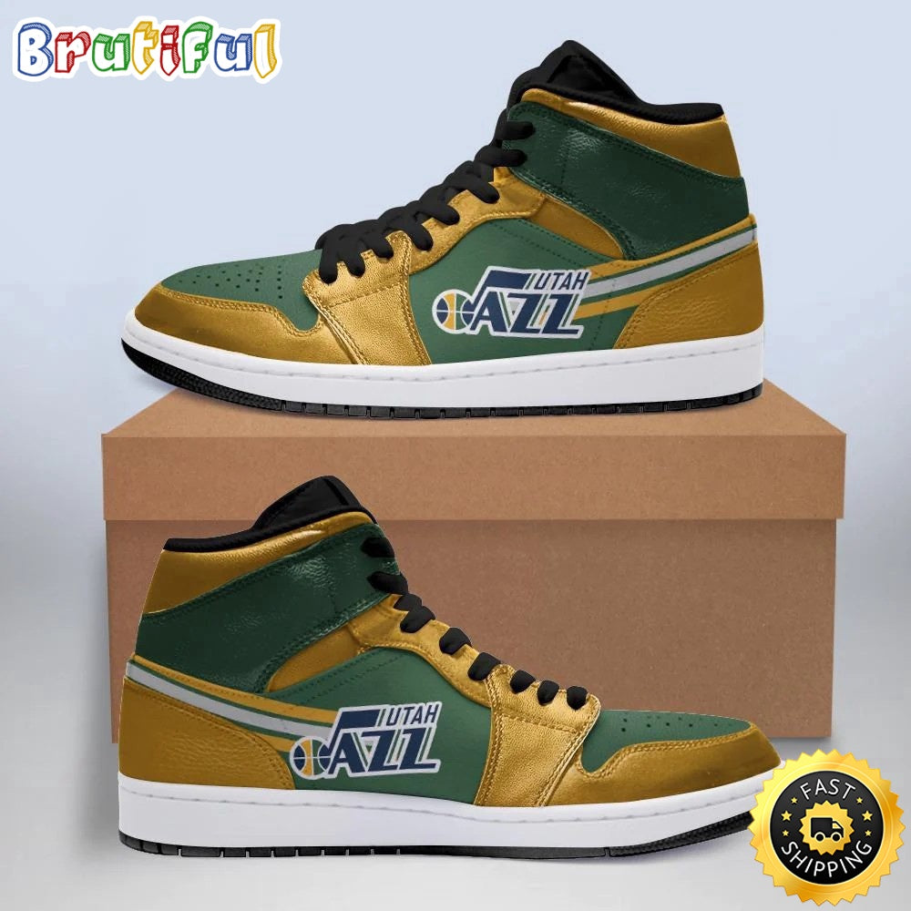 NBA Utah Jazz Yellow Green Air Jordan 1 High Sneakers