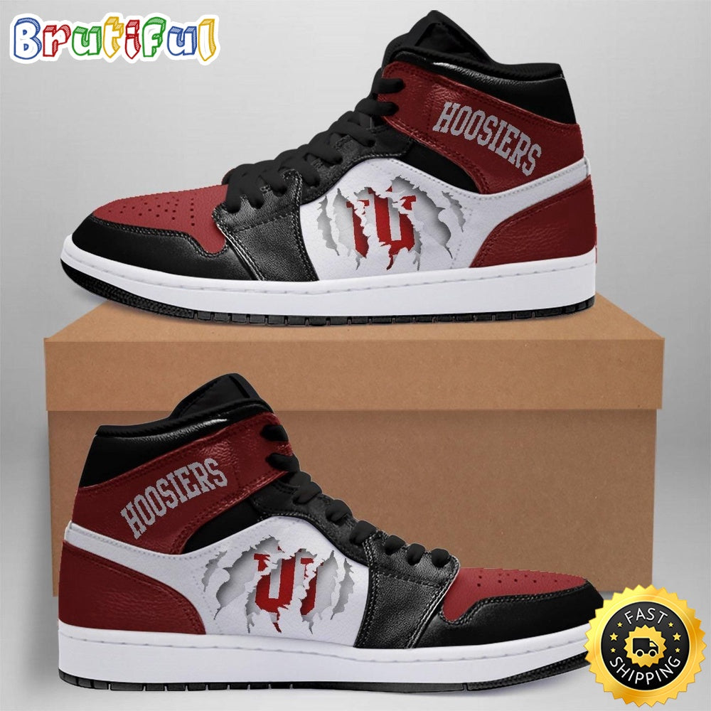 NCAA Indiana Hoosiers Black Crimson Scratch Air Jordan 1 High Sneakers