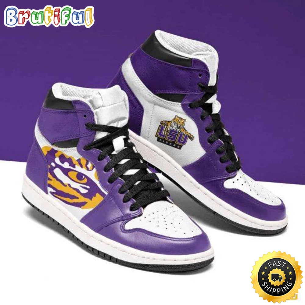 NCAA LSU Tigers Purple White Air Jordan 1 High Sneakers