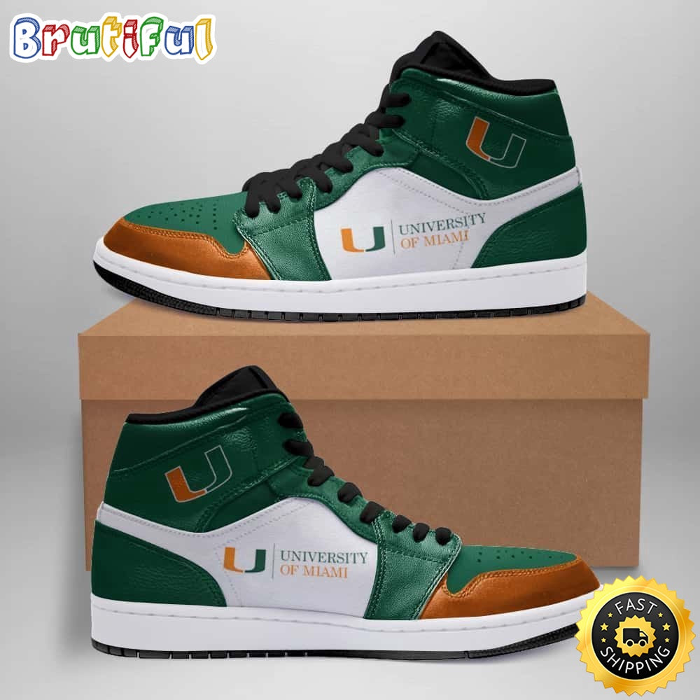NCAA Miami Hurricanes Green White Air Jordan 1 High Sneakers