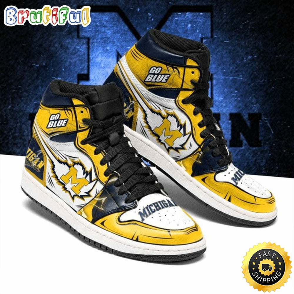 NCAA Michigan Wolverines Maize White Air Jordan 1 High Sneakers