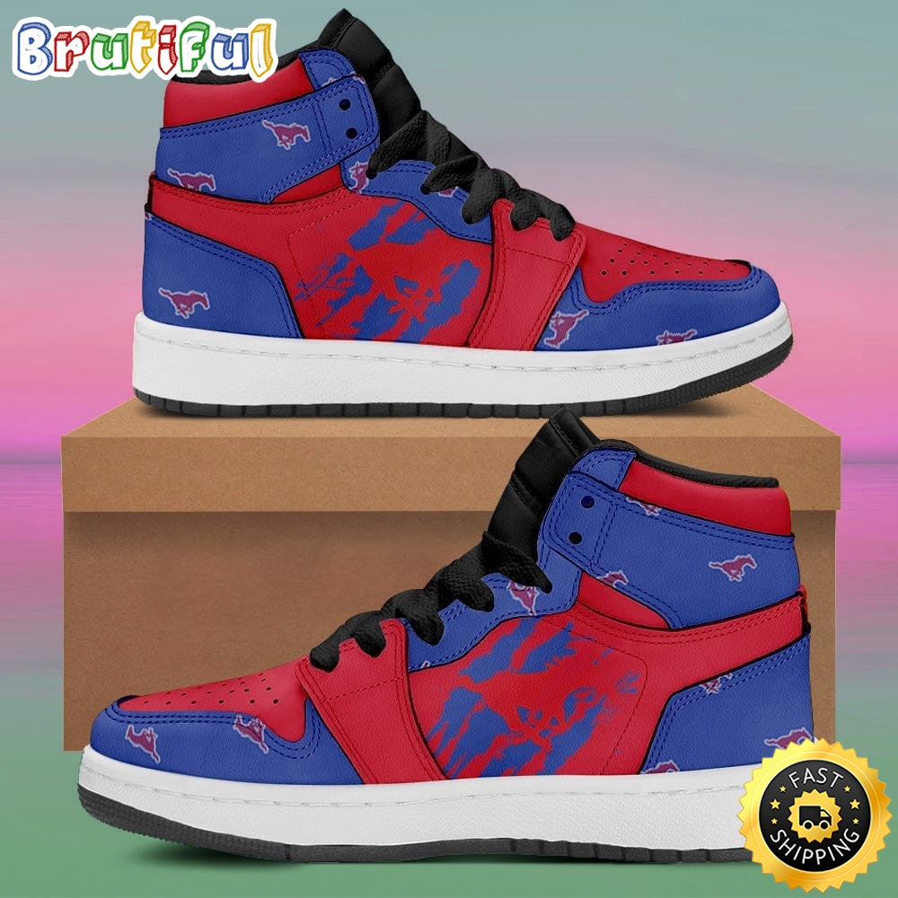 NCAA SMU Mustangs Blue Red Air Jordan 1 High Sneakers