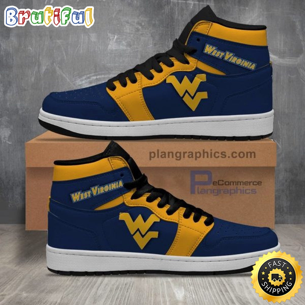 NCAA West Virginia Mountaineers Blue Gold Air Jordan 1 High Sneakers