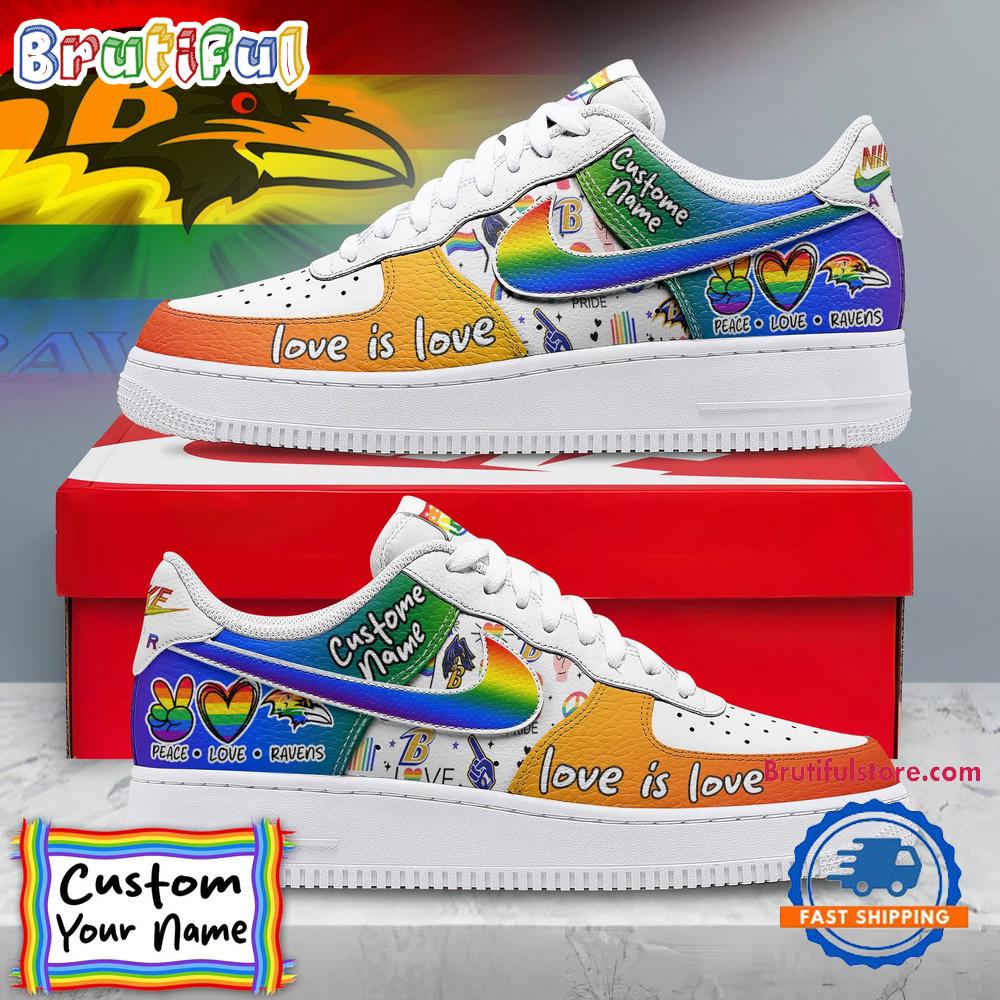 NFL Baltimore Ravens Pride Peace Love Ravens Custom Air Force 1 Shoes Sneaker