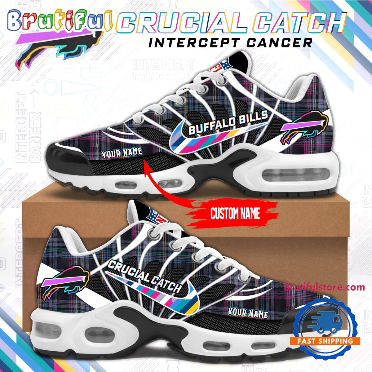 NFL Buffalo Bills Crucial Catch Intercept Cancer Air Max Plus Shoes Sneaker