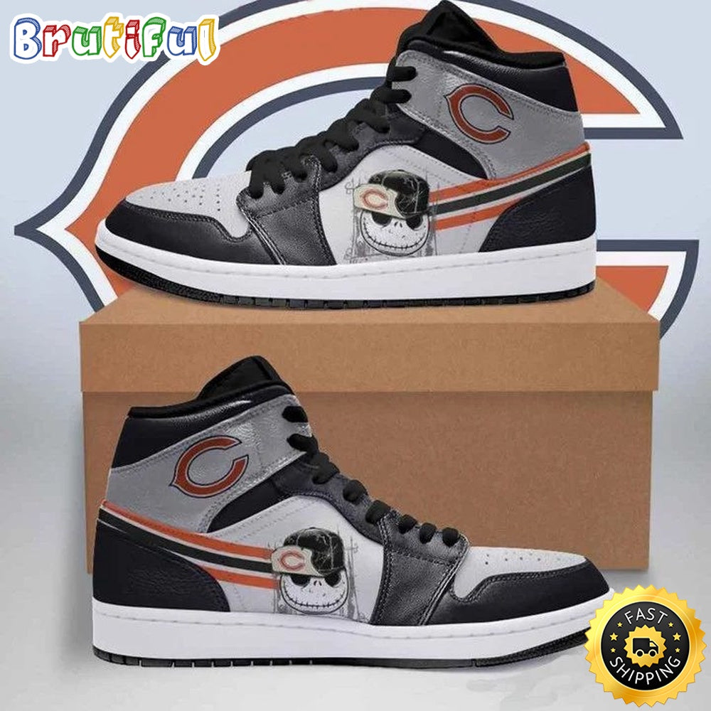 NFL Chicago Bears Black White Sneaker Skull Air Jordan 1 High Sneakers