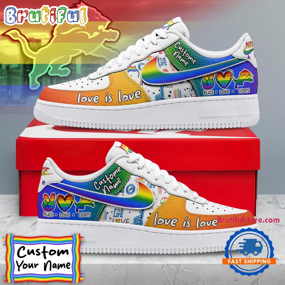 NFL Detroit Lions Pride Peace Love Lions Custom Air Force 1 Shoes Sneaker