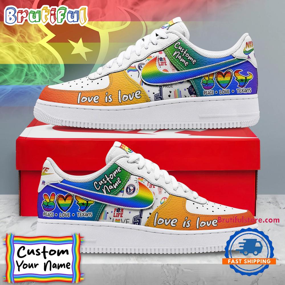 NFL Houston Texans Pride Peace Love Texans Custom Air Force 1 Shoes Sneaker