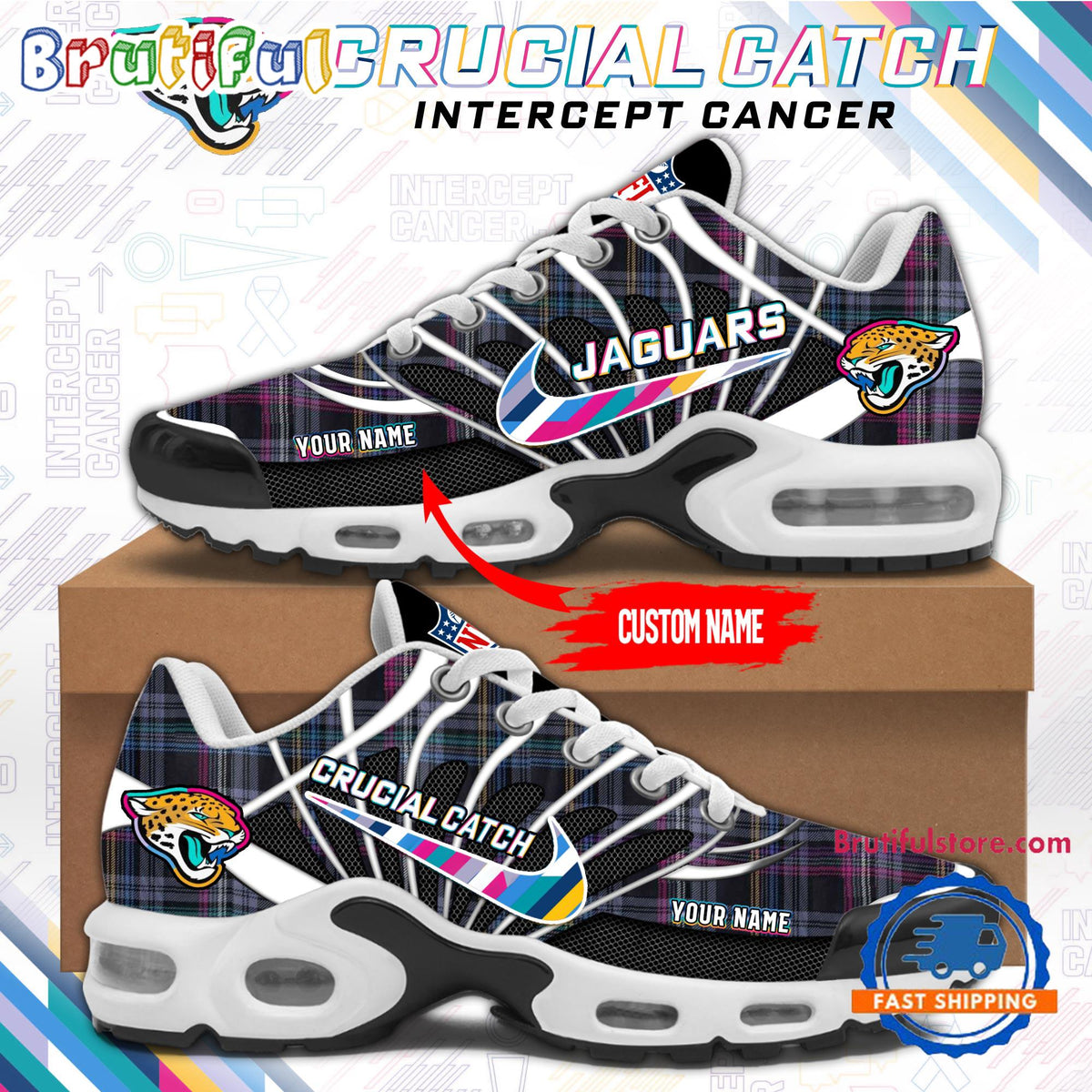 NFL Jacksonville Jaguars Crucial Catch Intercept Cancer Air Max Plus Shoes Sneaker