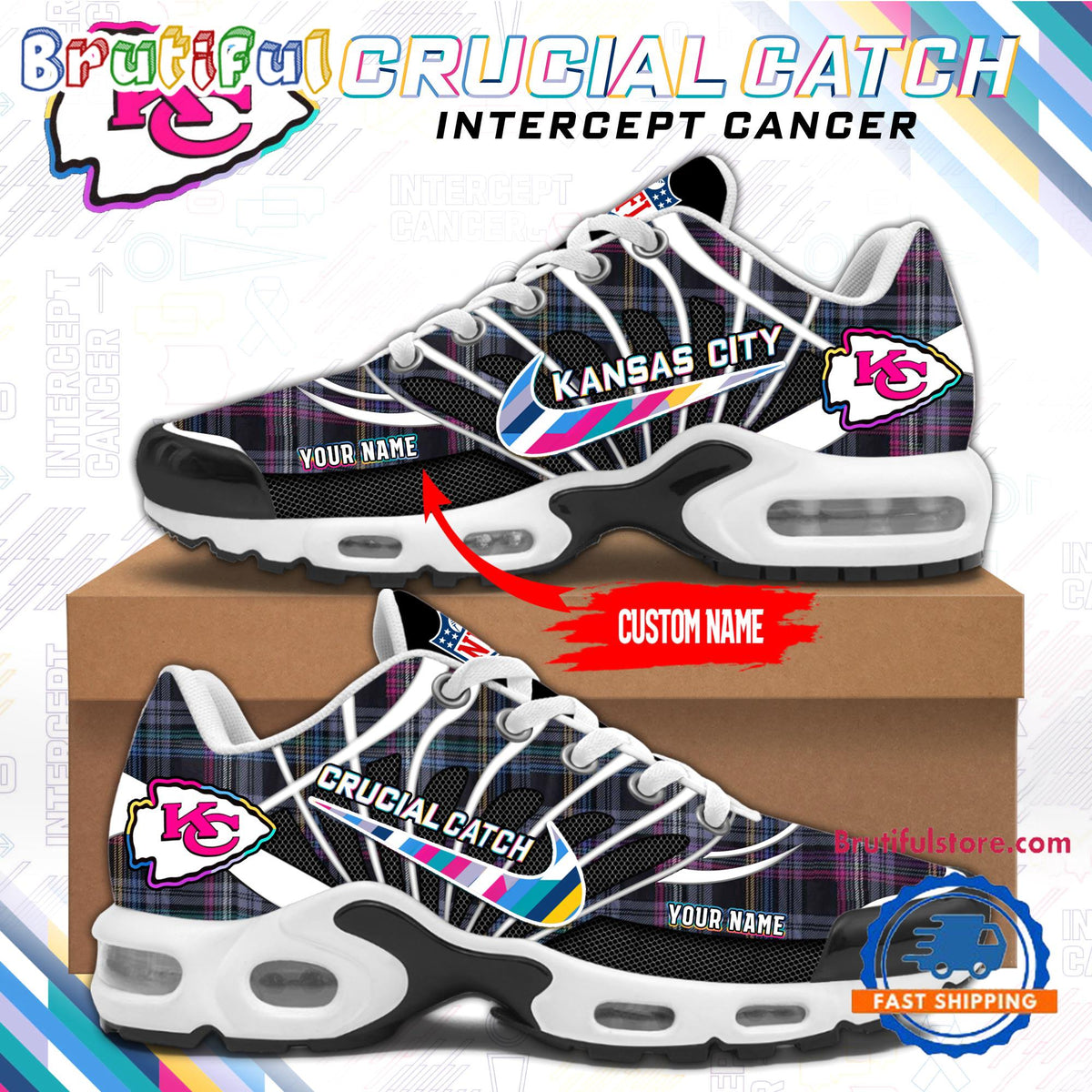 NFL Kansas City Chiefs Crucial Catch Intercept Cancer Air Max Plus Shoes Sneaker