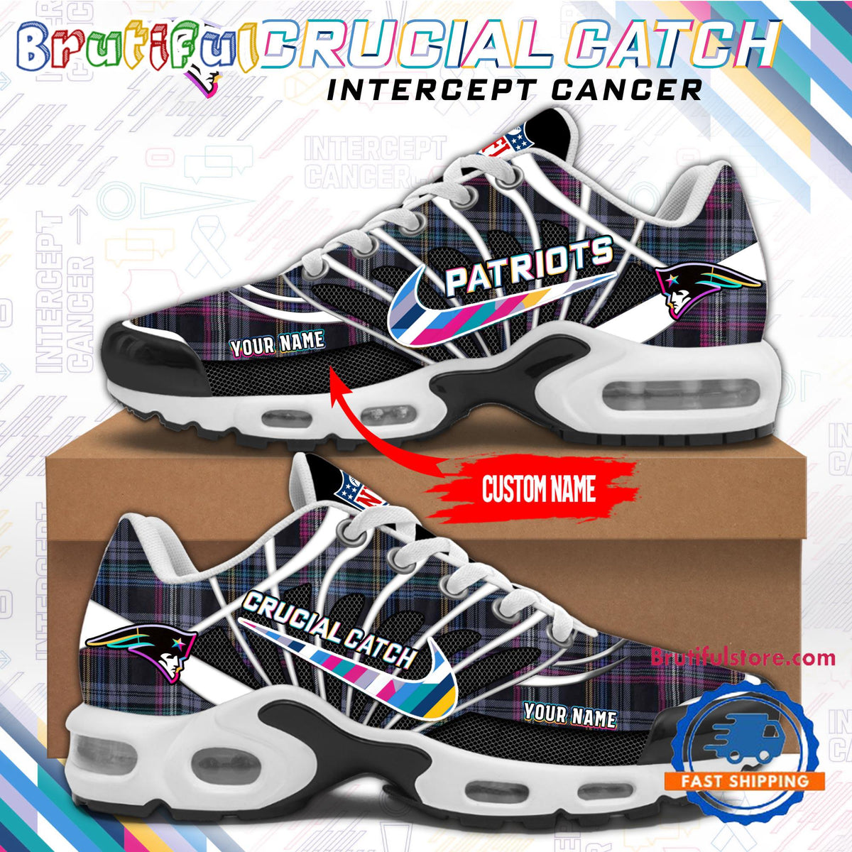 NFL New England Patriots Crucial Catch Intercept Cancer Air Max Plus Shoes Sneaker