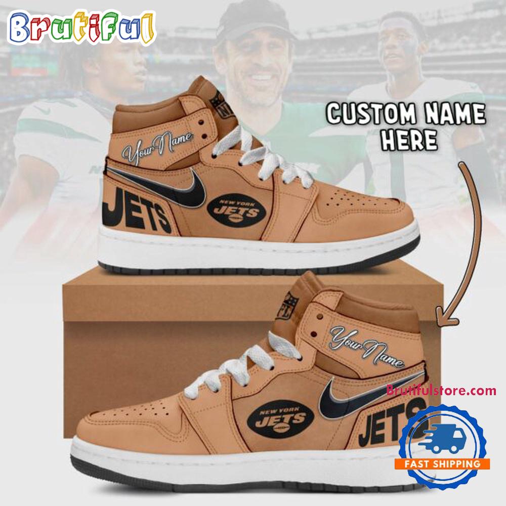 NFL New York Jets Brown Air Jordan 1 Hightop Shoes