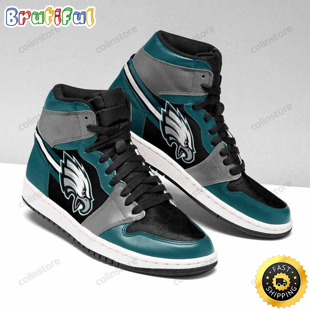NFL Philadelphia Eagles Black Green Air Jordan 1 High Sneakers For Fans
