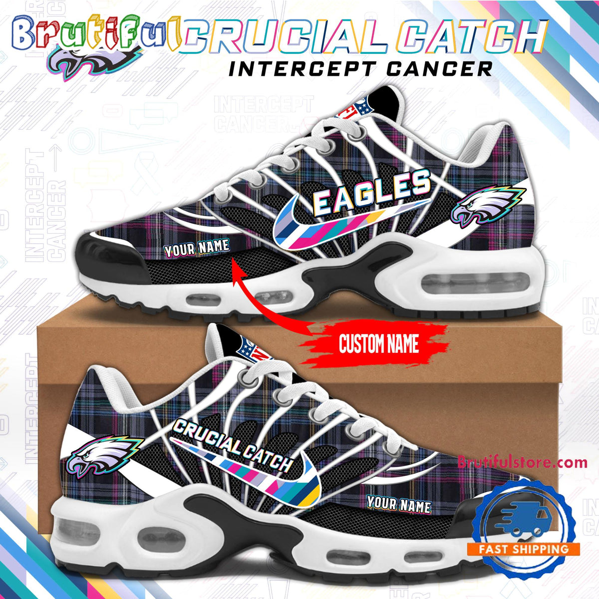 NFL Philadelphia Eagles Crucial Catch Intercept Cancer Air Max Plus Shoes Sneaker