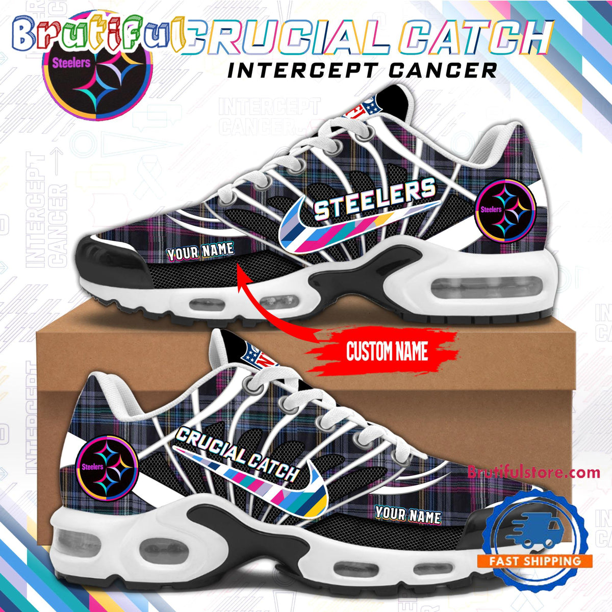 NFL Pittsburgh Steelers Crucial Catch Intercept Cancer Air Max Plus Shoes Sneaker