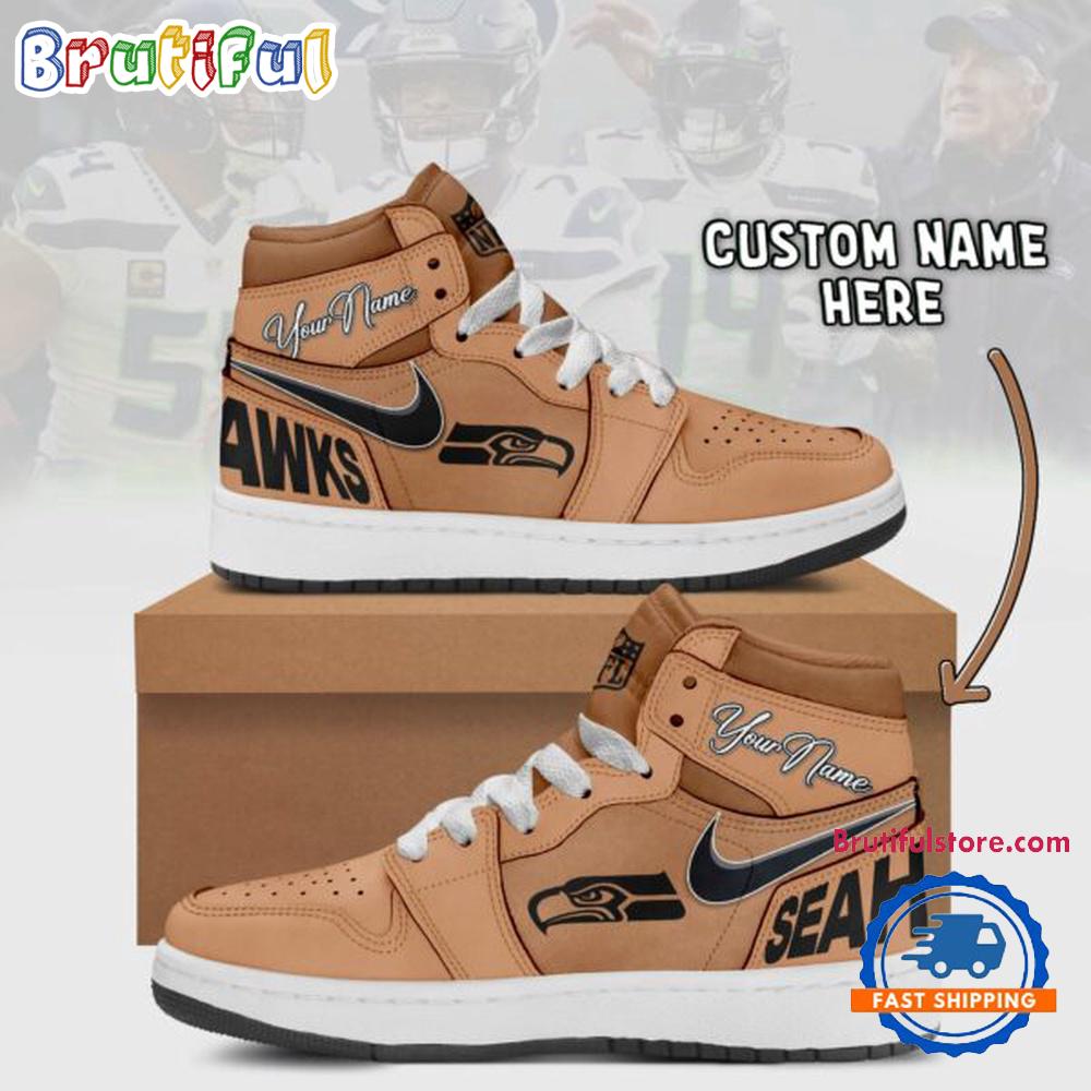 NFL Seattle Seahawks Brown Air Jordan 1 Hightop Shoes