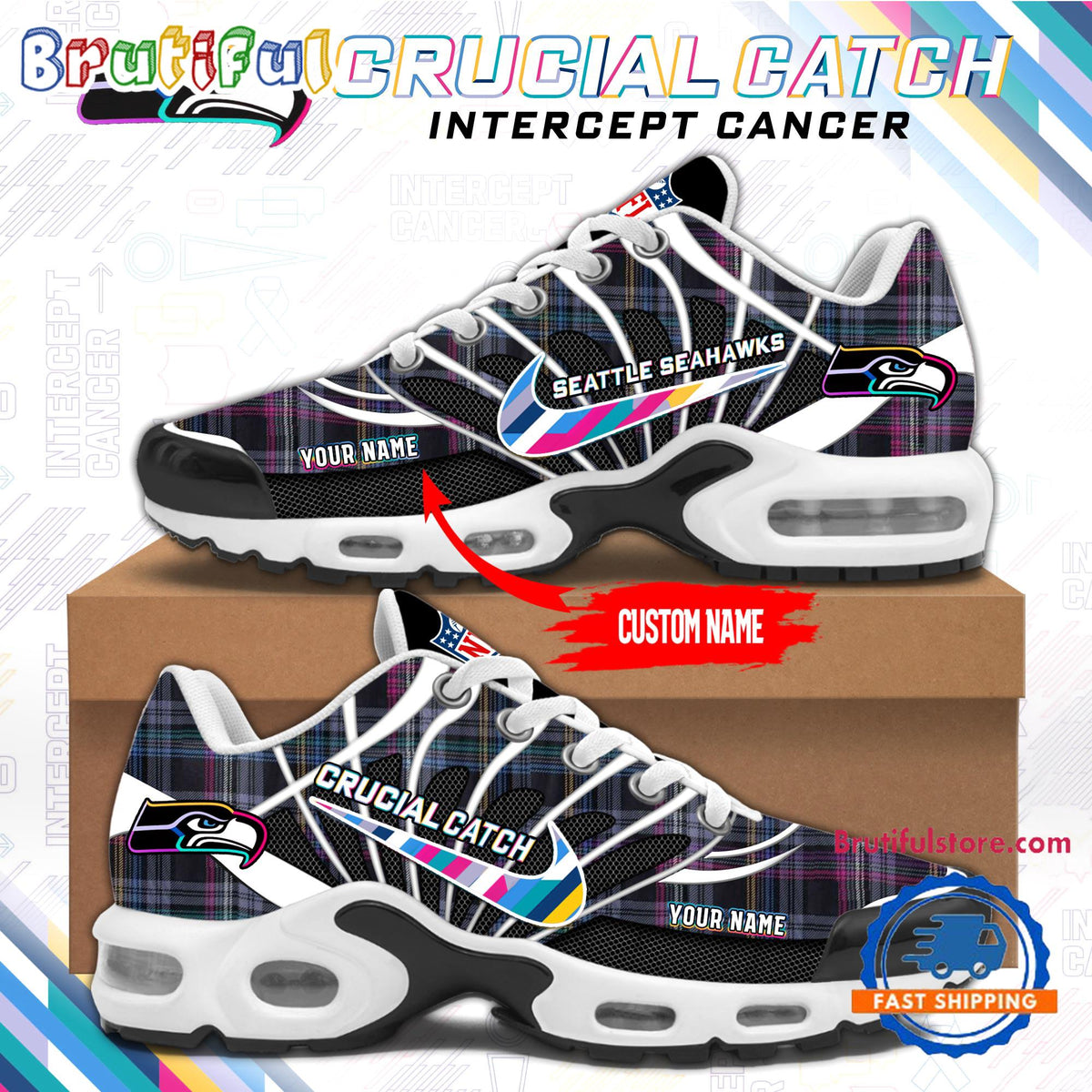 NFL Seattle Seahawks Crucial Catch Intercept Cancer Air Max Plus Shoes Sneaker
