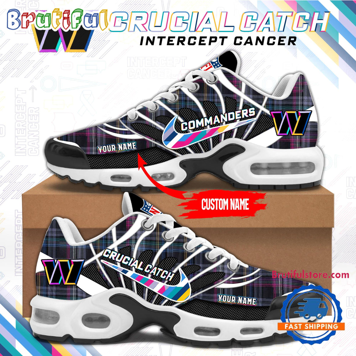 NFL Washington Commanders Crucial Catch Intercept Cancer Air Max Plus Shoes Sneaker