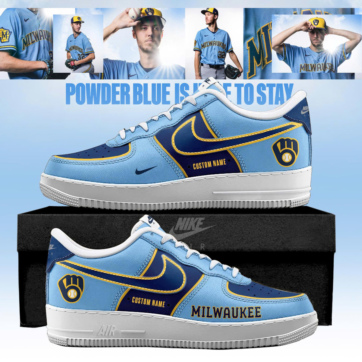 Milwaukee Brewers 2026 Powder Blue Custom AF1 Sneakers